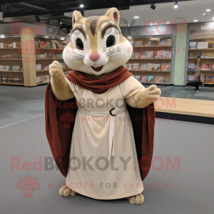 Beige Chipmunk mascot costume character dressed with a Maxi Skirt and Shawl pins