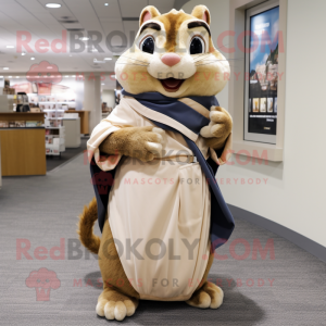 Beige Chipmunk mascot costume character dressed with a Maxi Skirt and Shawl pins