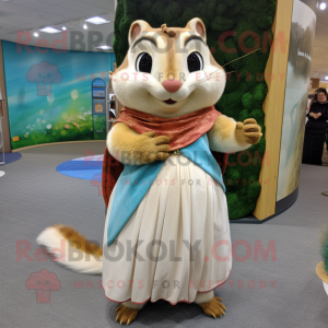 Beige Chipmunk mascot costume character dressed with a Maxi Skirt and Shawl pins