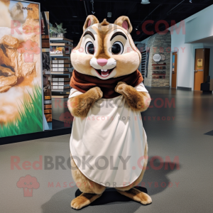 Beige Chipmunk mascot costume character dressed with a Maxi Skirt and Shawl pins