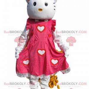 Hello Kitty maskot med en vakker rosa kjole og hjerter -