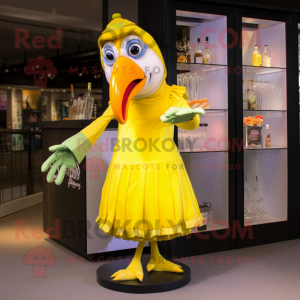 Lemon Yellow Toucan mascot costume character dressed with a Cocktail Dress and Anklets