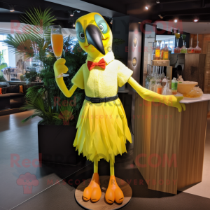 Lemon Yellow Toucan mascot costume character dressed with a Cocktail Dress and Anklets