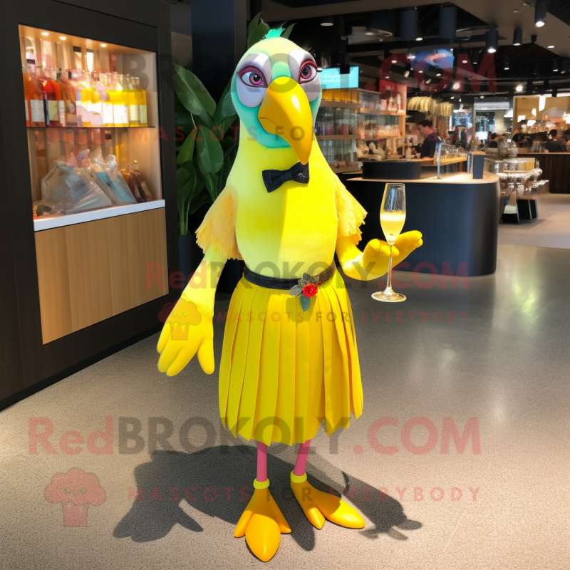 Lemon Yellow Toucan mascot costume character dressed with a Cocktail Dress and Anklets