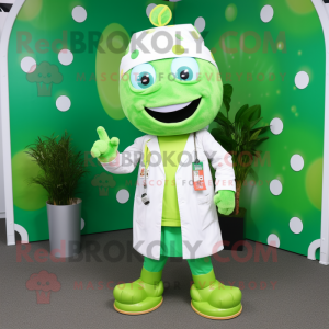 Lime Green Doctor mascot costume character dressed with a Dress and Headbands