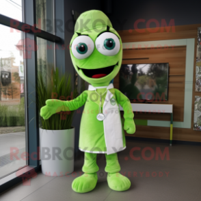 Lime Green Doctor mascot costume character dressed with a Dress and Headbands