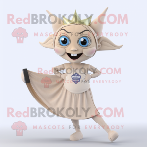 Beige Tooth Fairy mascot costume character dressed with a Yoga Pants and Brooches