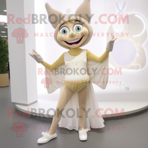 Beige Tooth Fairy mascot costume character dressed with a Yoga Pants and Brooches