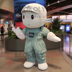 Cream Beluga Whale mascot costume character dressed with a Cargo Shorts and Caps