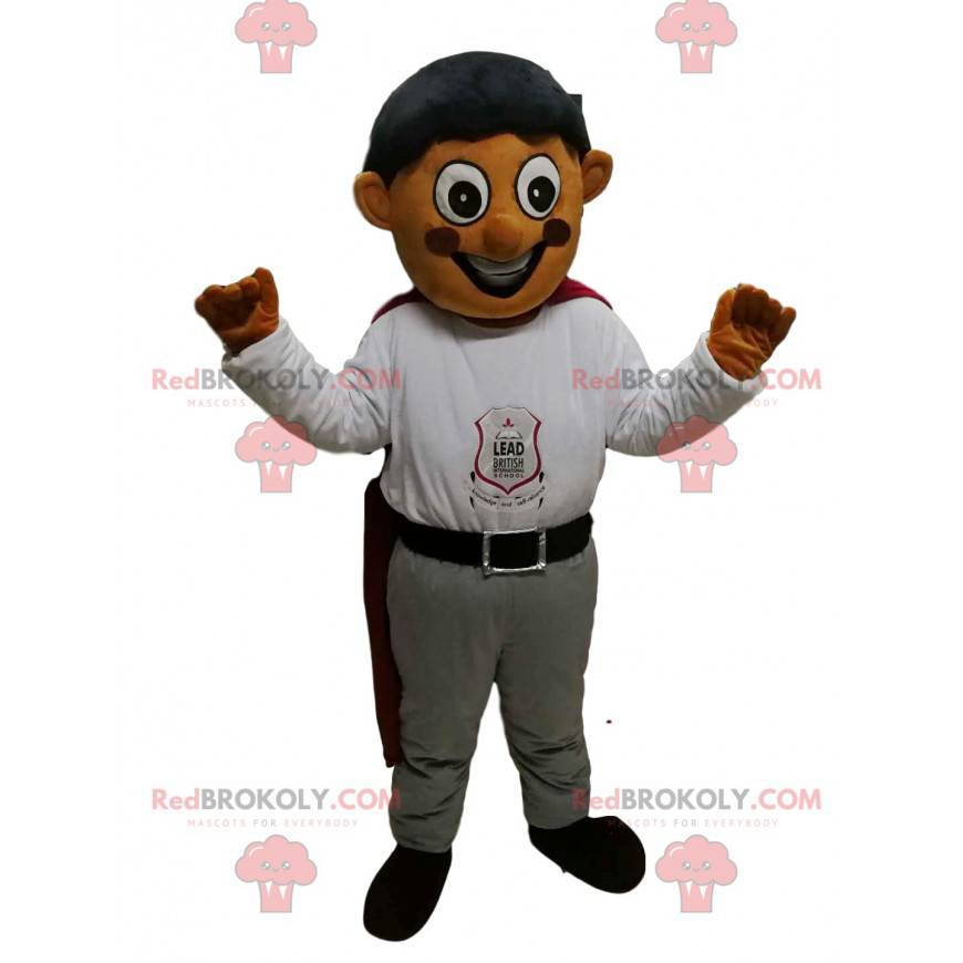 Mascota niño muy feliz con un traje de colegial - Redbrokoly.com Mascota niño muy feliz con un traje de colegial - Redbrokoly.com