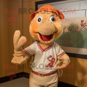 Tan Lobster mascot costume character dressed with a Henley Tee and Wraps