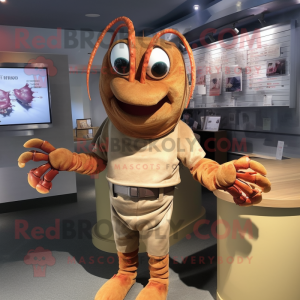 Tan Lobster mascot costume character dressed with a Henley Tee and Wraps