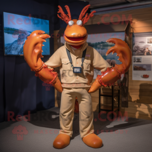 Tan Lobster mascot costume character dressed with a Henley Tee and Wraps