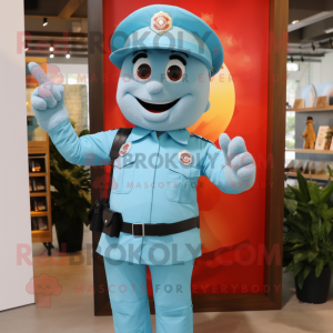 Sky Blue Fire Fighter mascot costume character dressed with a Bikini and Suspenders