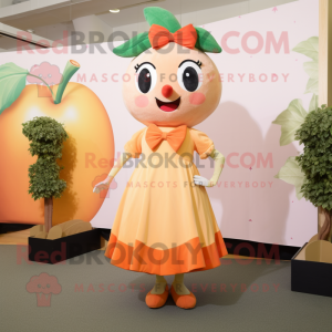 Peach Plum mascot costume character dressed with a Shift Dress and Bow ties