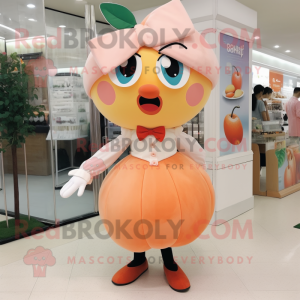 Peach Plum mascot costume character dressed with a Shift Dress and Bow ties