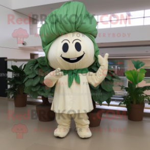 Cream Spinach mascot costume character dressed with a Chinos and Hair clips