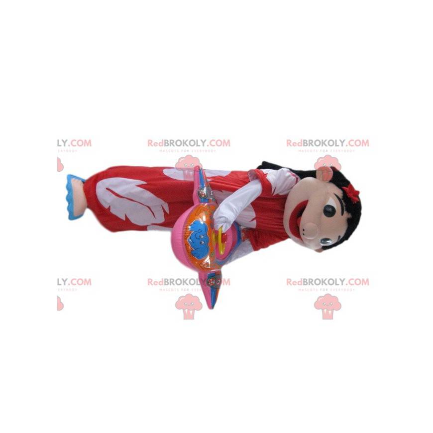 Maskot tmavovláska s havajskými šaty - Redbrokoly.com Maskot tmavovláska s havajskými šaty - Redbrokoly.com