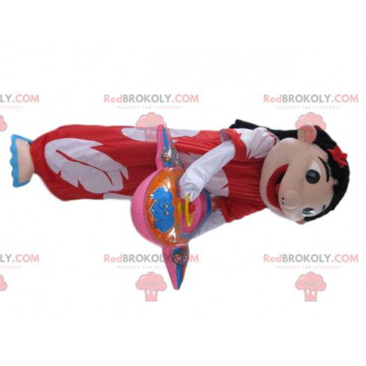 Mascot chica morena con un vestido hawaiano - Redbrokoly.com