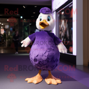 Purple Goose mascot costume character dressed with a Skirt and Gloves
