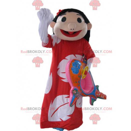 Mascot chica morena con un vestido hawaiano - Redbrokoly.com