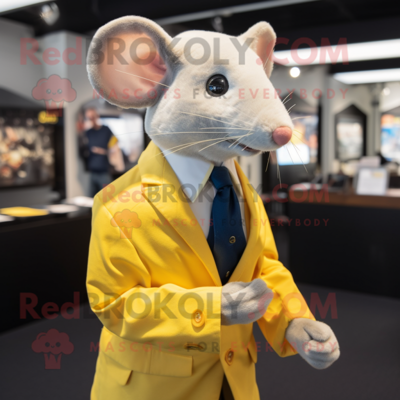 Yellow Rat mascot costume character dressed with a Suit Jacket and Cufflinks