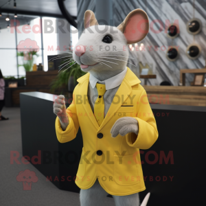 Yellow Rat mascot costume character dressed with a Suit Jacket and Cufflinks