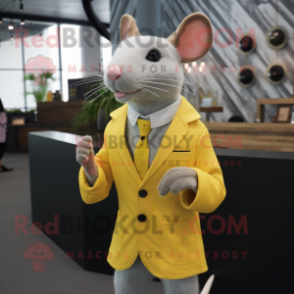 Yellow Rat mascot costume character dressed with a Suit Jacket and Cufflinks