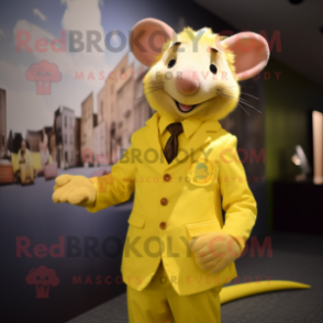 Yellow Rat mascot costume character dressed with a Suit Jacket and Cufflinks