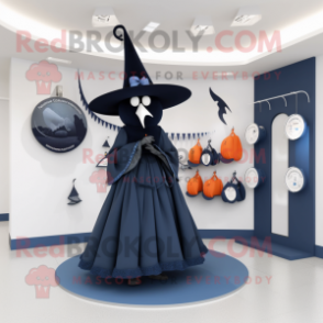 Navy Witch'S Hat mascot costume character dressed with a Skirt and Handbags
