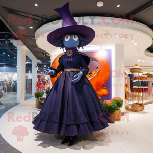 Navy Witch'S Hat mascot costume character dressed with a Skirt and Handbags