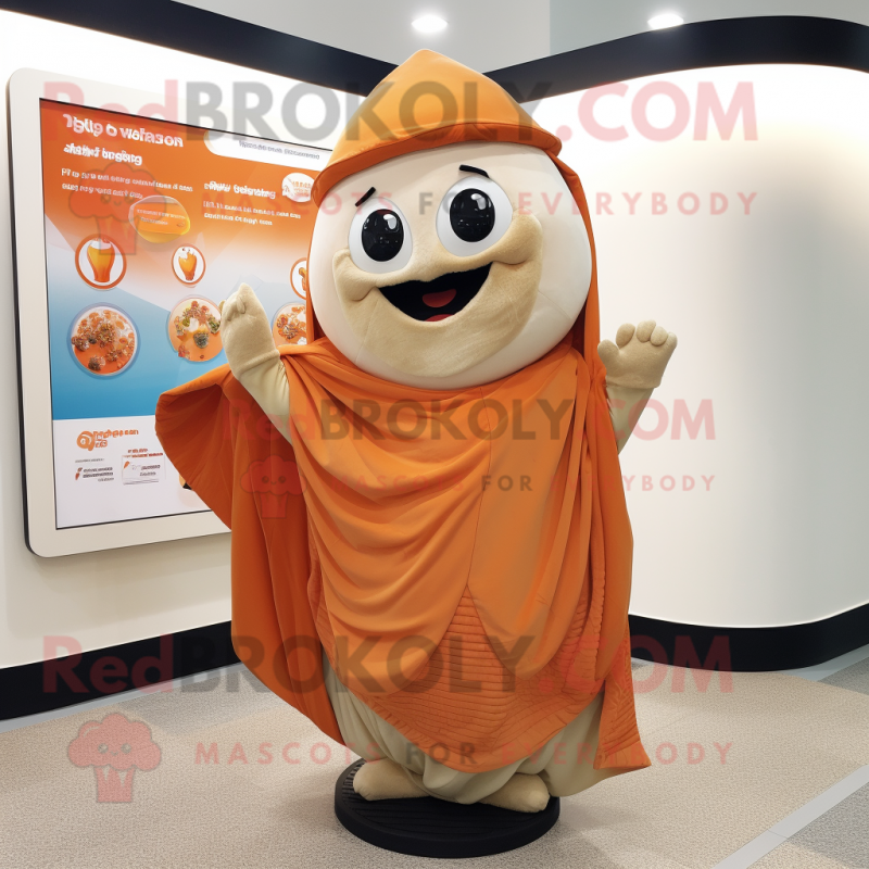 Beige Orange mascot costume character dressed with a Cover-up and Shawls Beige Orange mascot costume character dressed with a Cover-up and Shawls