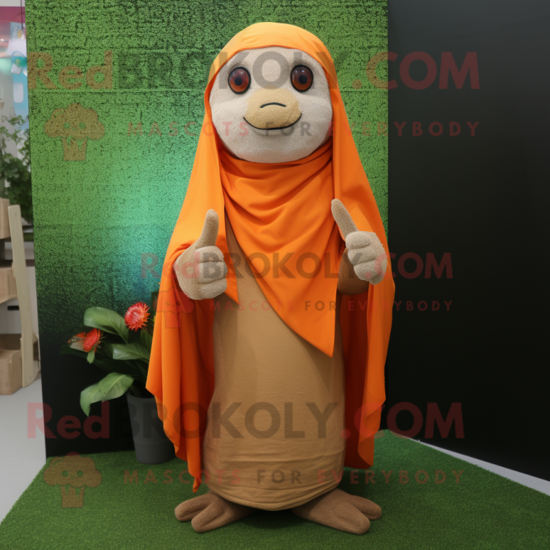 Beige Orange mascot costume character dressed with a Cover-up and Shawls Beige Orange mascot costume character dressed with a Cover-up and Shawls