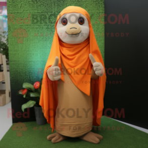 Beige Orange mascot costume character dressed with a Cover-up and Shawls