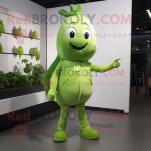 Lime Green Radish mascot costume character dressed with a Skinny Jeans and Brooches