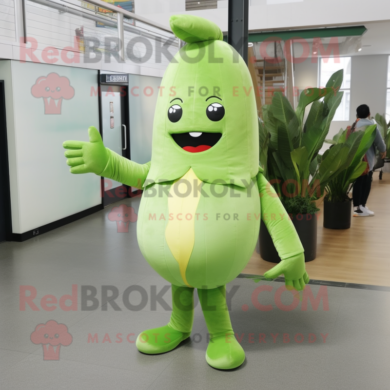 Lime Green Radish mascot costume character dressed with a Skinny Jeans and Brooches