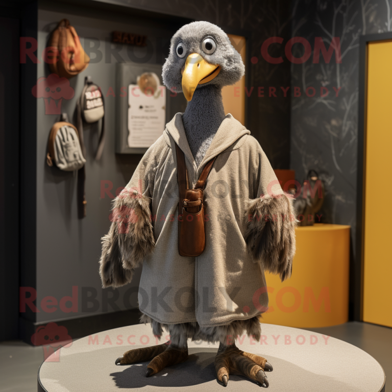 Gray Dodo Bird mascot costume character dressed with a Parka and Shawls