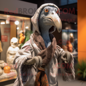 Gray Dodo Bird mascot costume character dressed with a Parka and Shawls