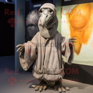 Gray Dodo Bird mascot costume character dressed with a Parka and Shawls