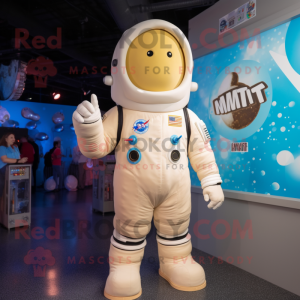 Cream Astronaut mascot costume character dressed with a Bodysuit and Caps