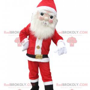 Kerstman mascotte met een mooie witte baard en bril -