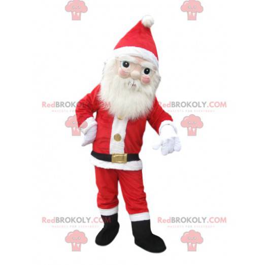 Santa Claus mascot with a beautiful white beard and glasses -
