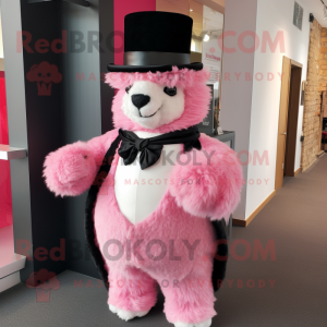 Pink Alpaca mascot costume character dressed with a Tuxedo and Headbands