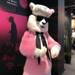 Pink Alpaca mascot costume character dressed with a Tuxedo and Headbands