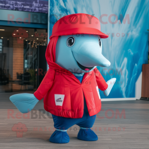 Red Blue Whale maskot drakt...