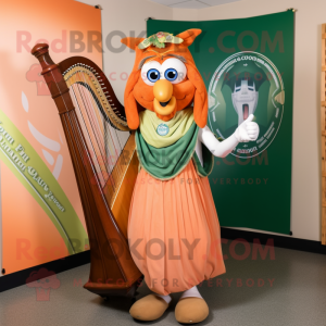 Peach Celtic Harp maskot drakt figur kledd med en grafisk t-skjorte og belter