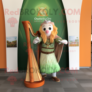Peach Celtic Harp mascot costume character dressed with a Graphic Tee and Belts