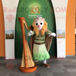 Peach Celtic Harp mascot costume character dressed with a Graphic Tee and Belts