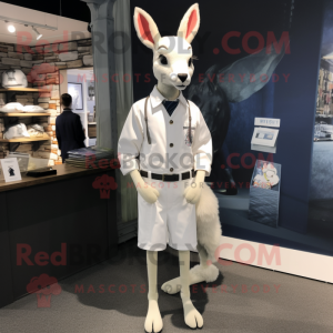 White Roe Deer mascot costume character dressed with a Oxford Shirt and Shoe clips