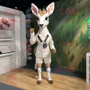 White Roe Deer mascot costume character dressed with a Oxford Shirt and Shoe clips